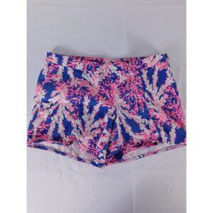 Lilly Pulitzer Chino Shorts Womens 4 Pink Blue Tropical Coral Print Summer